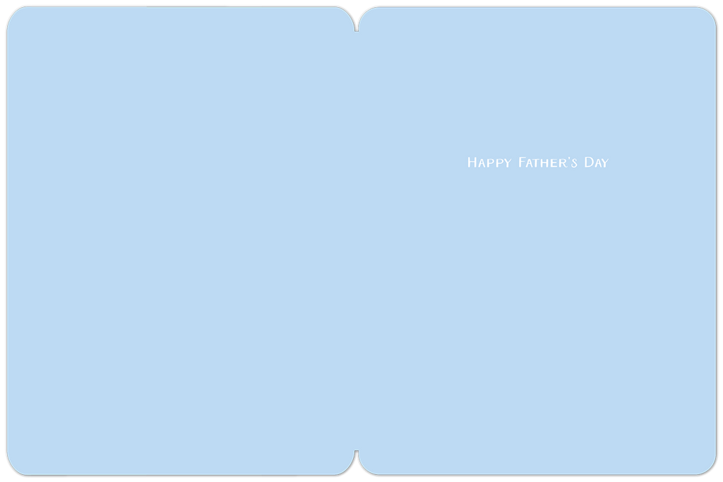Interior of a light blue Father's Day greeting card with 'HAPPY FATHER'S DAY' printed in elegant white text on the right side.