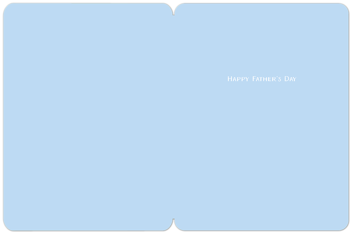 Interior of a light blue Father's Day greeting card with 'HAPPY FATHER'S DAY' printed in elegant white text on the right side.
