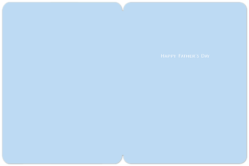 Inside of a Father's Day greeting card, showing a light blue interior. The left side is blank, providing space for a personal message. The right side features the subtle white text 'HAPPY FATHER'S DAY' on the light blue background.