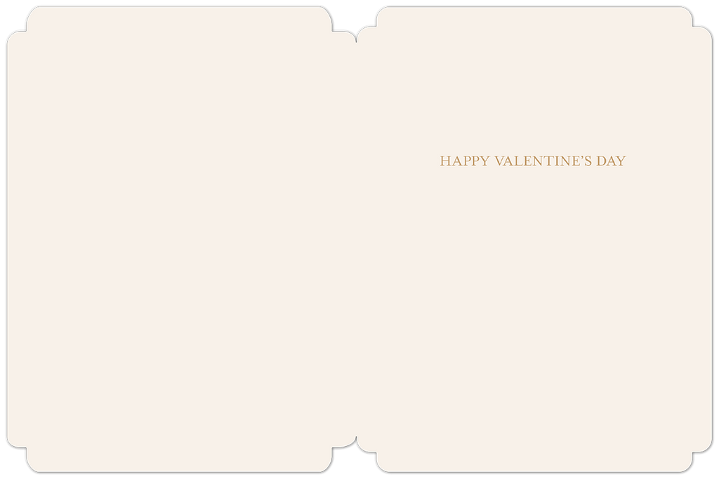 Inside view of an elegant cream greeting card with rounded corners, featuring subtle 'HAPPY VALENTINE'S DAY' text on the right side and ample blank space for a personalized message.