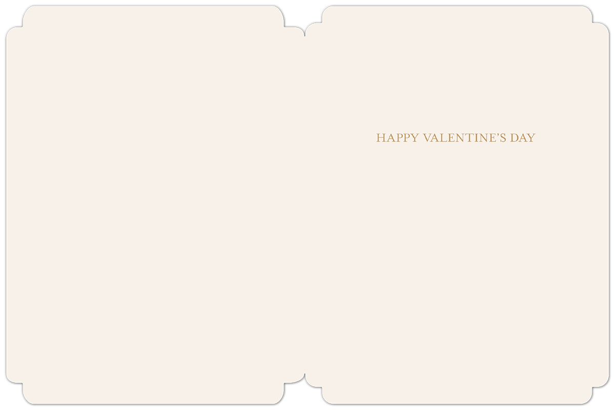 Inside view of an elegant cream greeting card with rounded corners, featuring subtle 'HAPPY VALENTINE'S DAY' text on the right side and ample blank space for a personalized message.