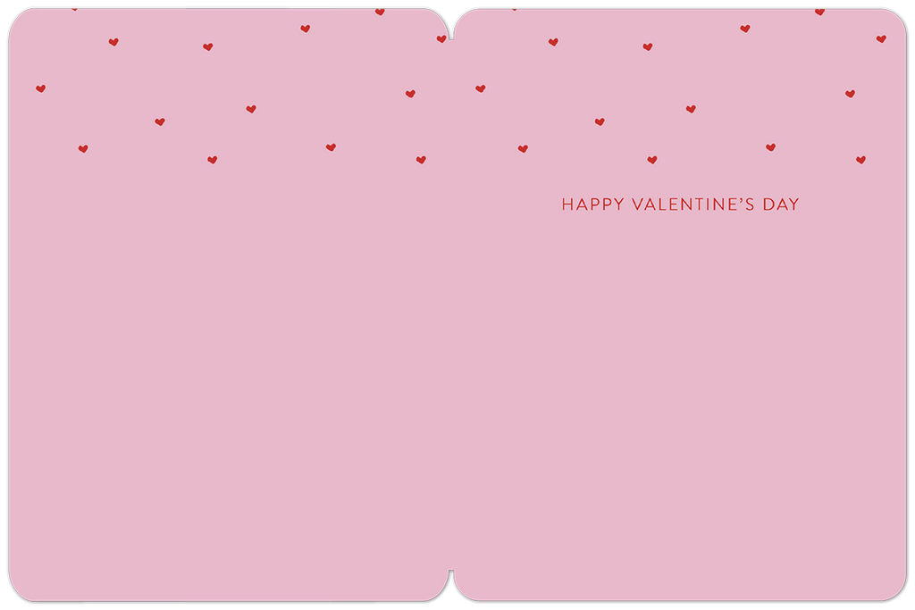 Inside of a romantic greeting card, left blank for a personal message, with scattered small red hearts on a light pink background and 'HAPPY VALENTINE'S DAY' printed subtly on the right. Perfect for custom sentiments.