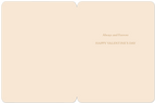 Inside of an open, blank beige greeting card with light brown text 'Always and Forever' and 'HAPPY VALENTINE'S DAY' on the right panel, ready for a personalized message.