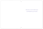 Inside view of a white greeting card for a 'Mom to Be', with the elegant purple text 'And soon-to-be bundle of joy! CONGRATULATIONS' printed on the right side.