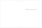 Open greeting card showing a minimalist interior with the warm message 'Wishing you all the cozy vibes!' in a rustic font, ideal for a friendly autumn sentiment.