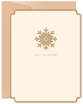 Elegant winter greeting card featuring an embossed gold snowflake design and 'LET IT SNOW' text on a cream-colored background, perfect for holiday well wishes.
