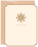 Elegant winter greeting card featuring an embossed gold snowflake design and 'LET IT SNOW' text on a cream-colored background, perfect for holiday well wishes.
