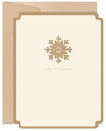 Elegant winter greeting card set featuring an embossed gold snowflake on an off-white card with a brown envelope. The front reads 'LET IT SNOW' in a classic font, perfect for holiday season's greetings.