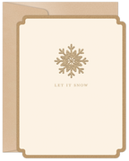 Elegant winter greeting card set featuring an embossed gold snowflake on an off-white card with a brown envelope. The front reads 'LET IT SNOW' in a classic font, perfect for holiday season's greetings.