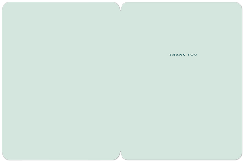 Inside view of the 'Above & Beyond' greeting card, showing a clean light mint green surface with subtle 'THANK YOU' text printed on the right side.