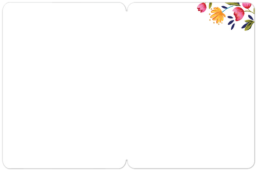 Inside view of a blank greeting card with a clean white surface, showcasing a small decorative corner of colorful flowers and leaves, ready for a personalized message.