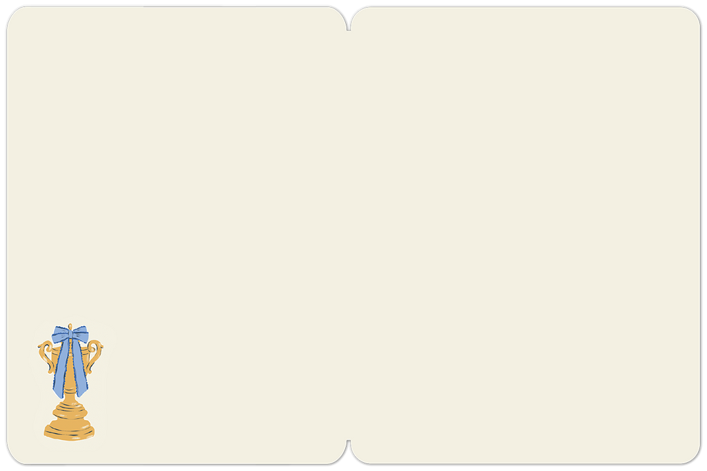 Inside of a blank greeting card, offering ample space for a personalized message, with a small gold trophy adorned with a blue ribbon in the bottom left corner, complementing the celebratory theme.