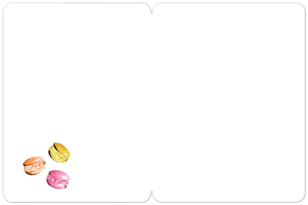 Blank interior of a thank you card with small watercolor macarons in the corner, ready for a personalized message.