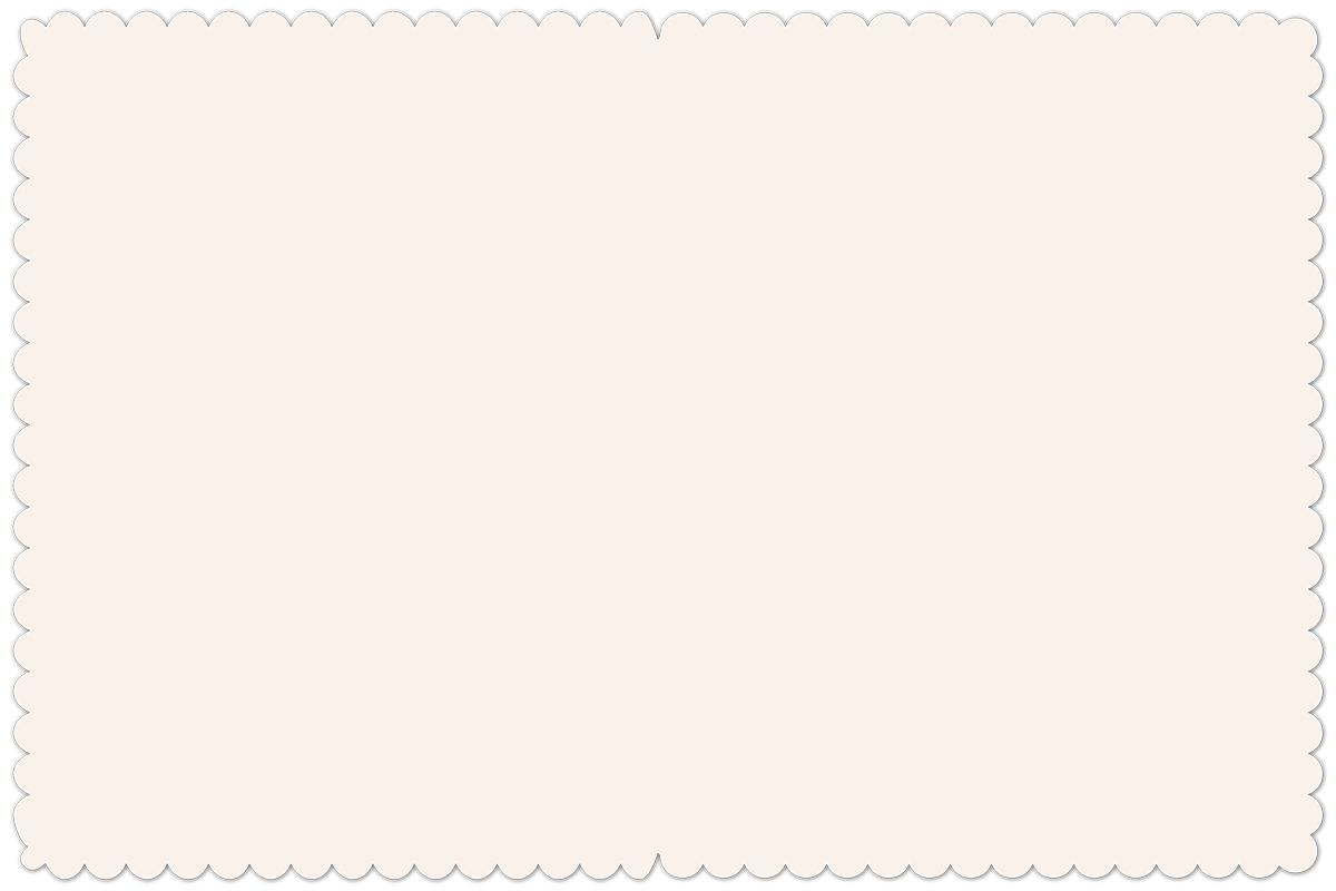 A blank, plain cream-colored greeting card with scalloped edges and a subtle border, showing the empty back or inside design.
