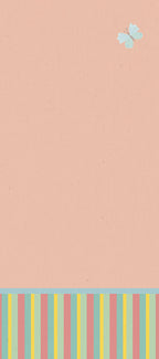 Inside of a cute greeting card with a soft peach background, a light blue butterfly in the top right corner, and a vibrant striped pattern along the bottom edge, ready for a personalized message.