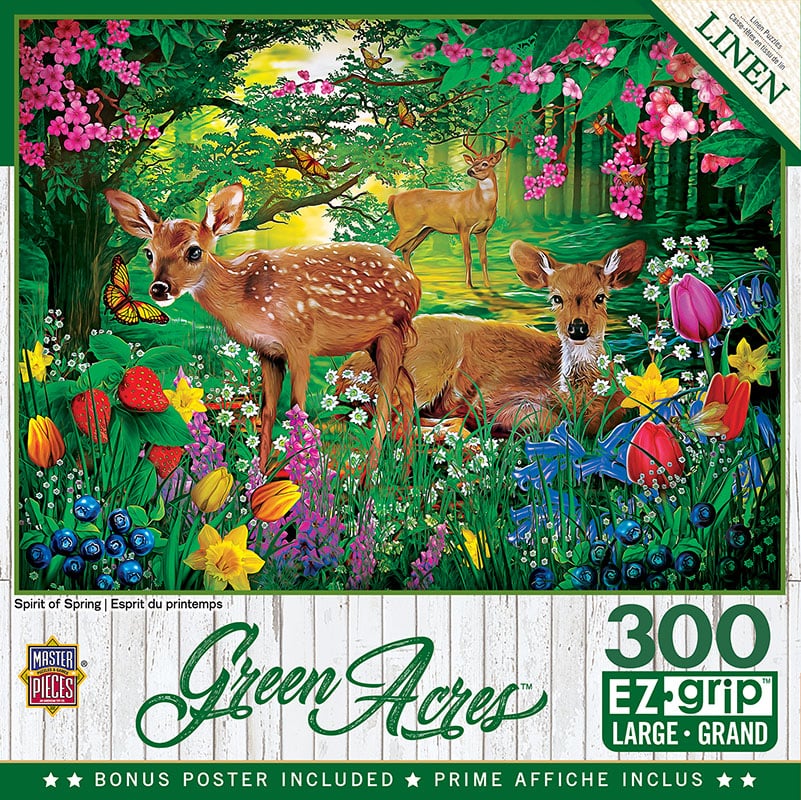 a forest scene with deer tulips butterflies and flowers hanging from above