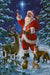 Santa surrounded by woodland animals in snowy forest